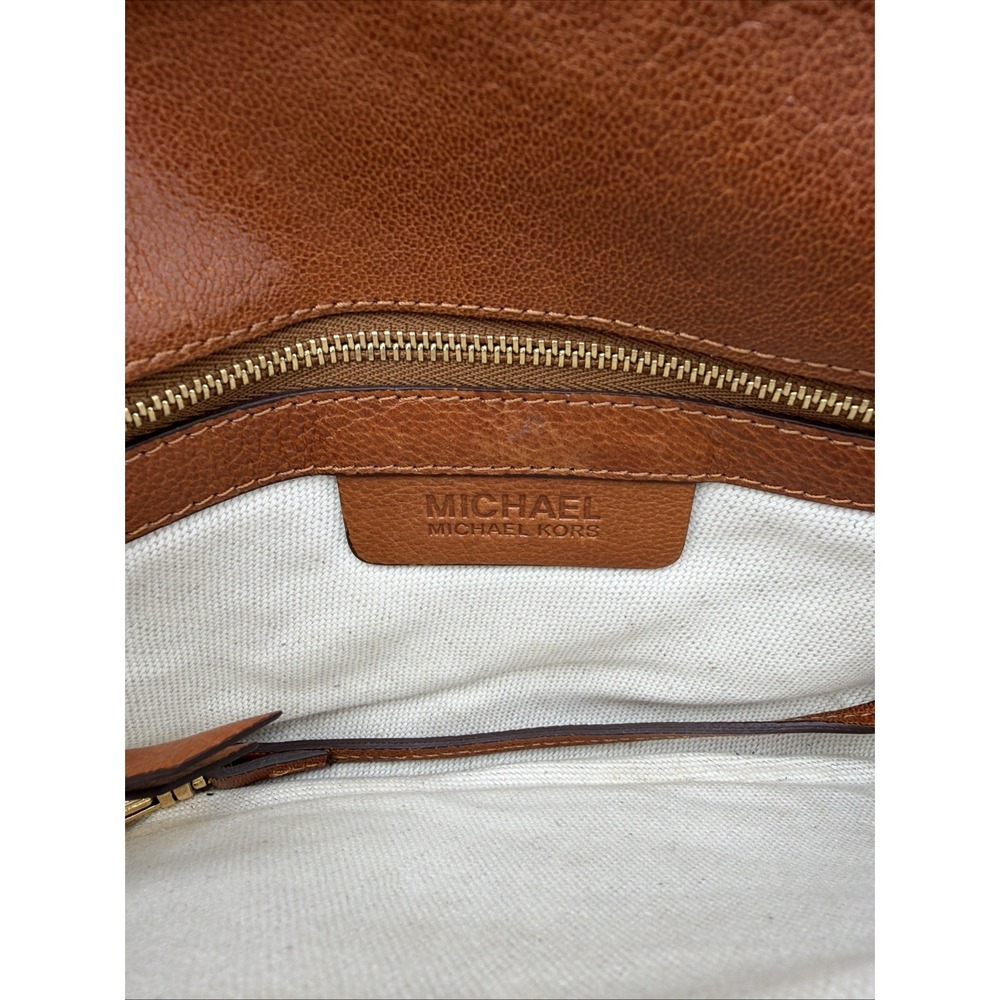 Michael Kors Genuine Leather Rectangular Med Sz Shoulder Bag Brown Gold Dust Bag - Picture 11 of 16